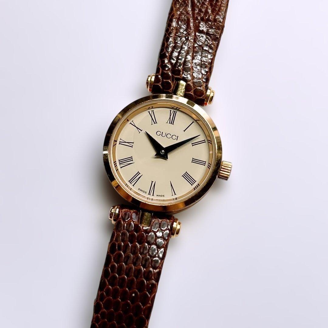 GUCCI Quartz Watch Wristwatch White Brown Women's Authentic