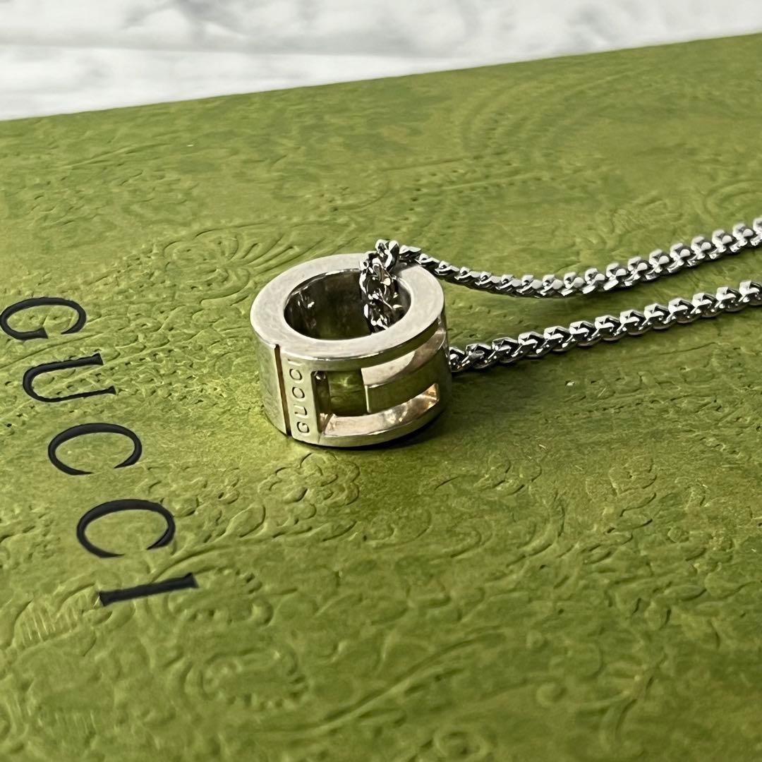 GUCCI Necklace Pendant Cutout G Ring Silver 925 Men Accessory Authentic