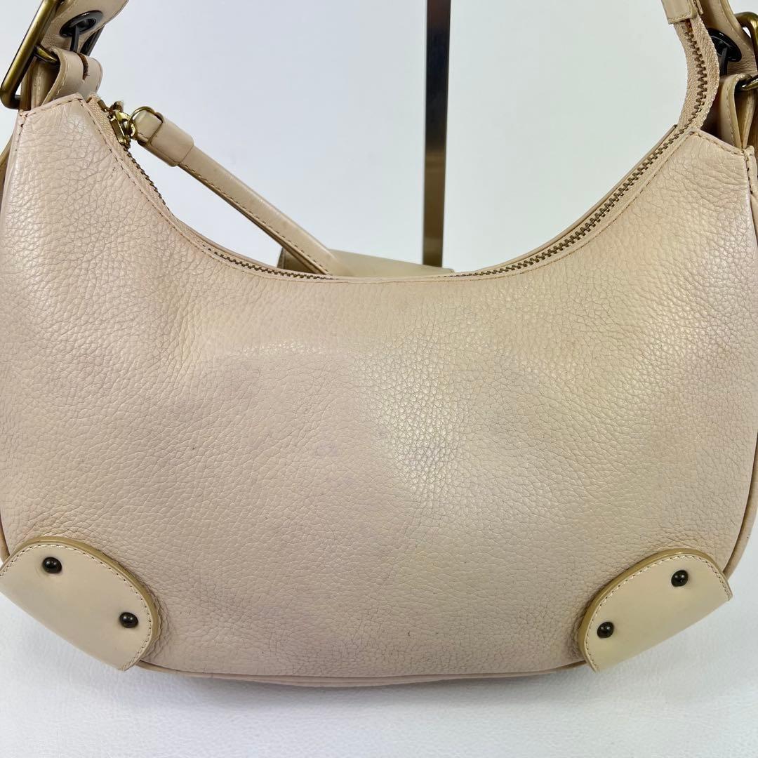 Chloe Accessory Pouch Shoulder Bag Purse Leather Pink Beige Authentic