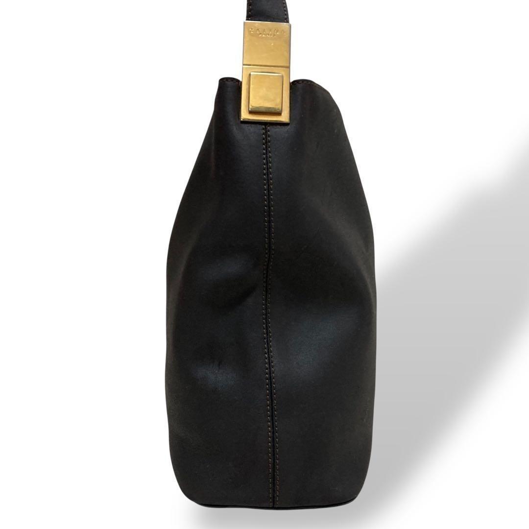 CELINE Shoulder Bag Purse Leather Black Authentic