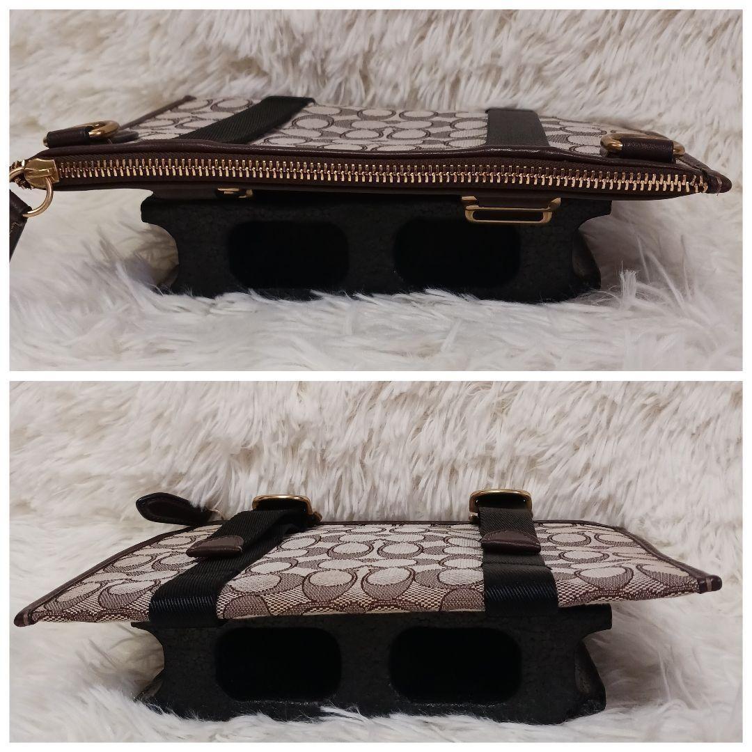 COACH Shoulder Bag Purse Turn Lock Jacquard Leather Brown Authentic