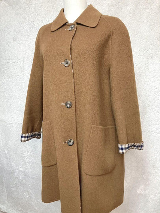 Aquascutum Coat Club Check Asian fit M US size S Camel Authentic