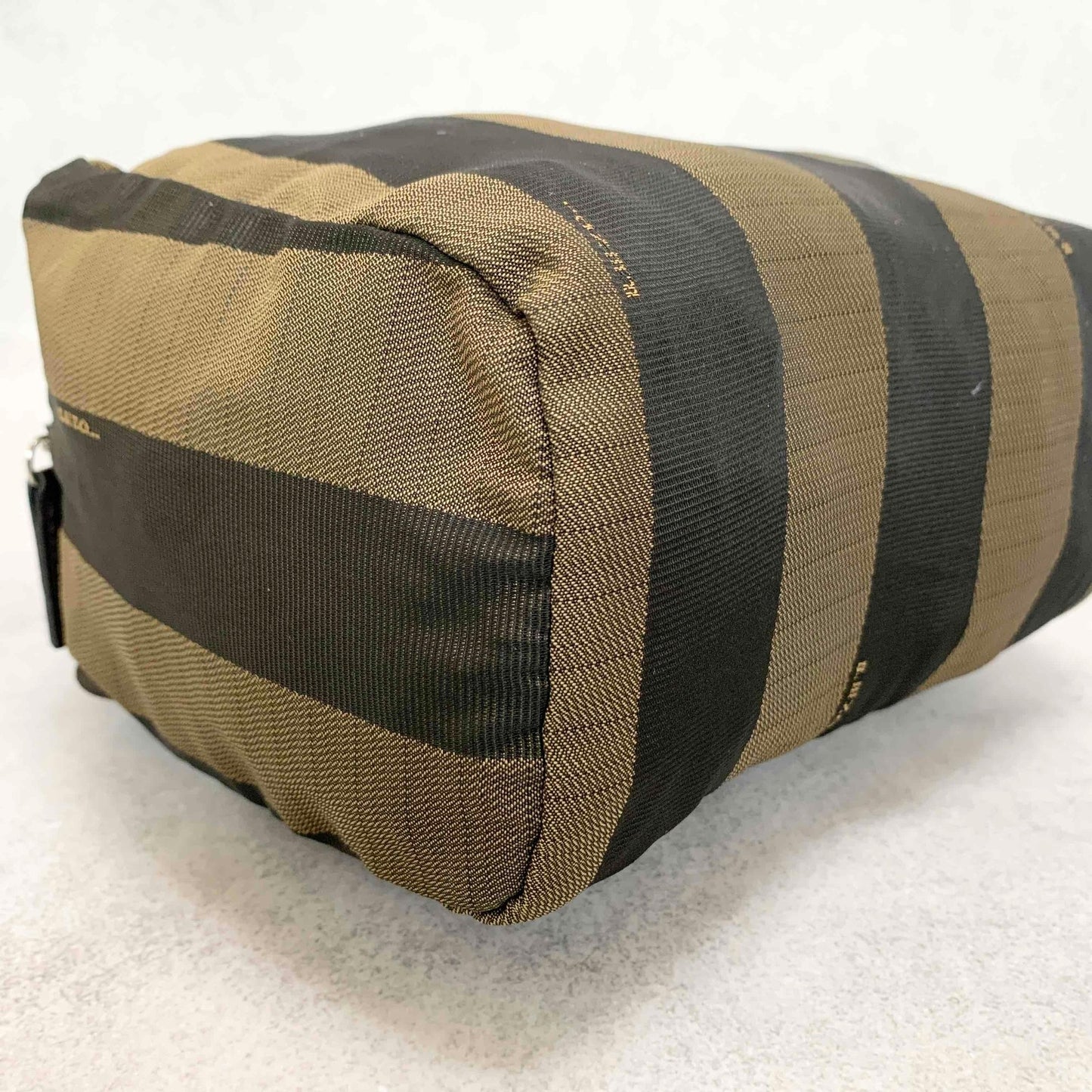 FENDI Pecan Handbag Tote Pouch Purse Logo Canvas Leather Brown Black Auth Used