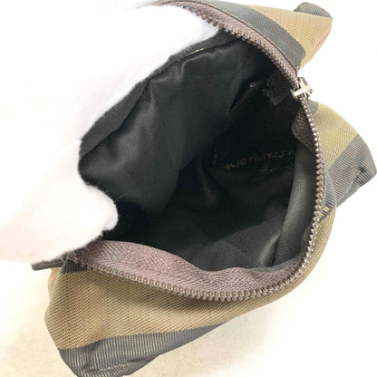 FENDI Pecan Handbag Tote Pouch Purse Logo Canvas Leather Brown Black Auth Used