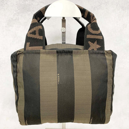 FENDI Pecan Handbag Tote Pouch Purse Logo Canvas Leather Brown Black Auth Used