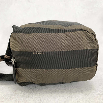 FENDI Pecan Handbag Tote Pouch Purse Logo Canvas Leather Brown Black Auth Used