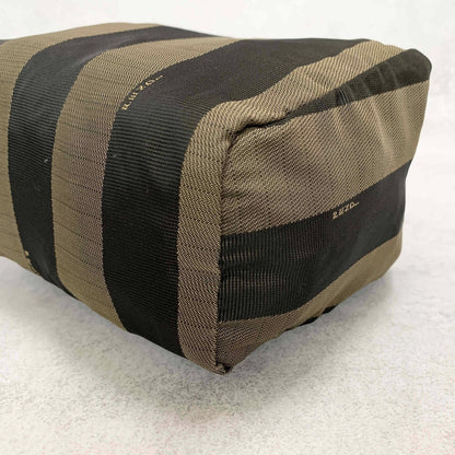 FENDI Pecan Handbag Tote Pouch Purse Logo Canvas Leather Brown Black Auth Used