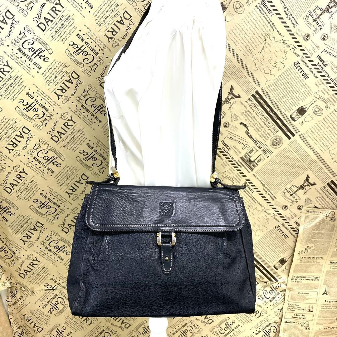 LOEWE Shoulder Bag Purse Anagram Leather Black Authentic