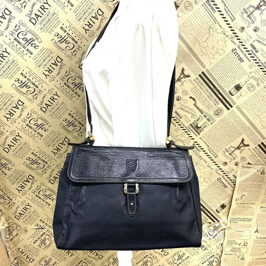 LOEWE Shoulder Bag Purse Anagram Leather Black Authentic
