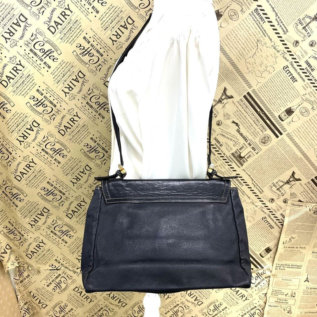 LOEWE Shoulder Bag Purse Anagram Leather Black Authentic