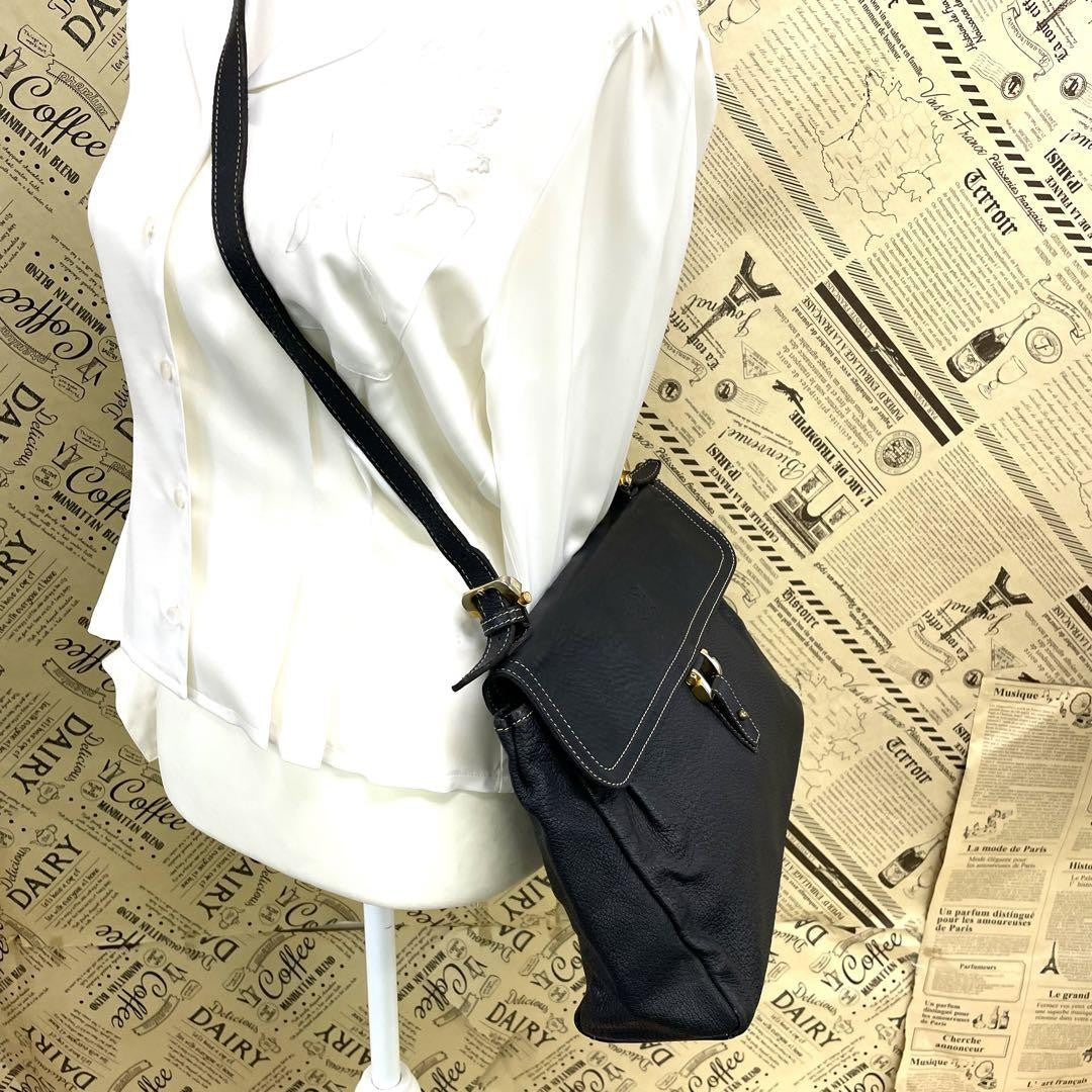 LOEWE Shoulder Bag Purse Anagram Leather Black Authentic