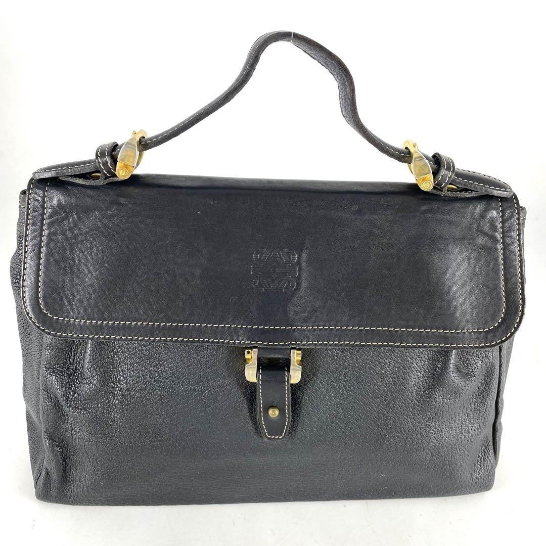 LOEWE Shoulder Bag Purse Anagram Leather Black Authentic