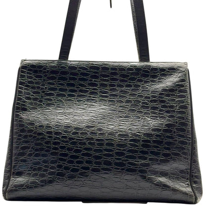 Salvatore Ferragamo Hand Bag Tote Purse Leather Black Authentic