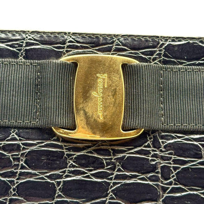 Salvatore Ferragamo Hand Bag Tote Purse Leather Black Authentic