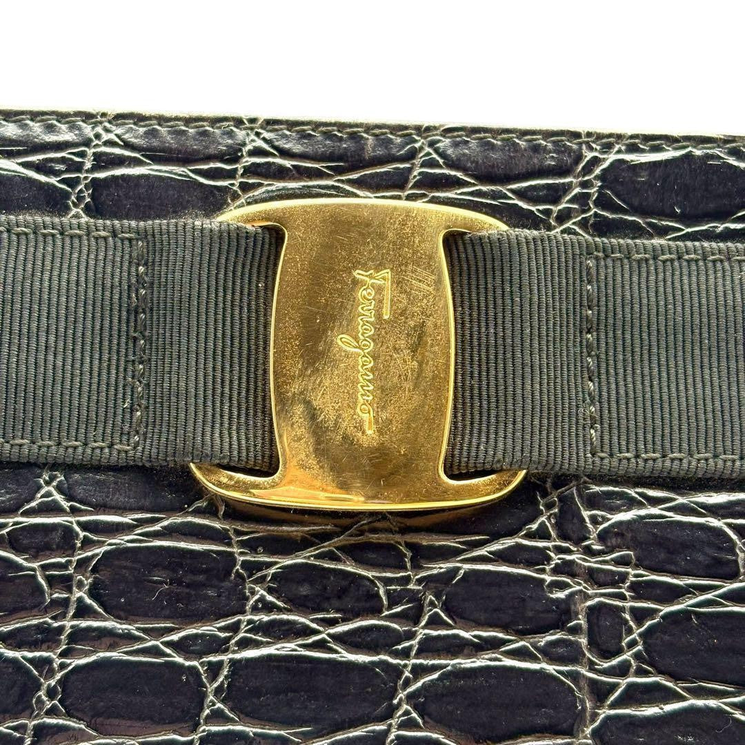 Salvatore Ferragamo Hand Bag Tote Purse Leather Black Authentic