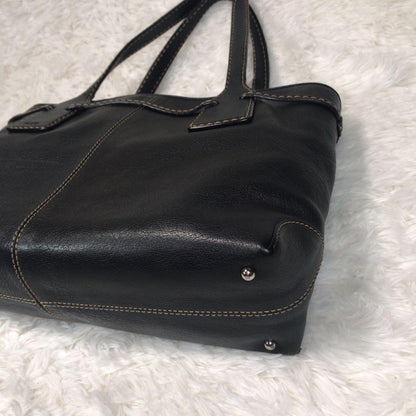 TOD'S Tote Bag Purse Stitching Handbag Shoulder Black Leather Women's Authentic