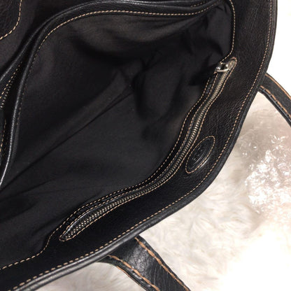 TOD'S Tote Bag Purse Stitching Handbag Shoulder Black Leather Women's Authentic