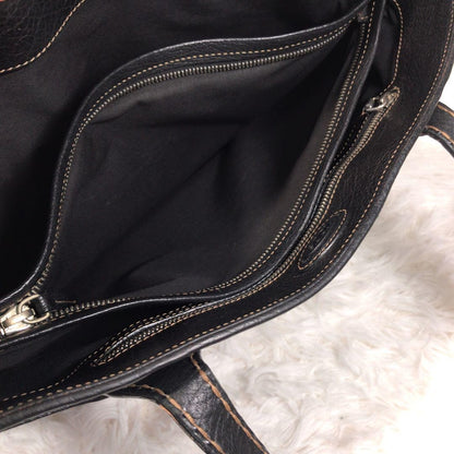 TOD'S Tote Bag Purse Stitching Handbag Shoulder Black Leather Women's Authentic