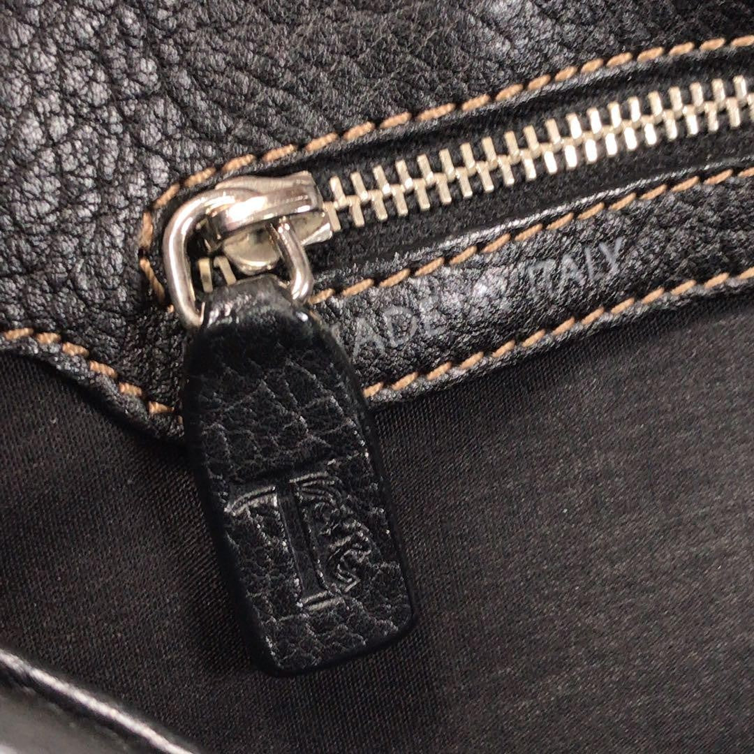 TOD'S Tote Bag Purse Stitching Handbag Shoulder Black Leather Women's Authentic