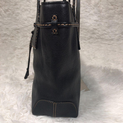 TOD'S Tote Bag Purse Stitching Handbag Shoulder Black Leather Women's Authentic