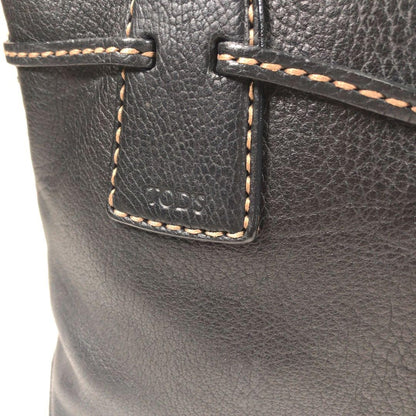 TOD'S Tote Bag Purse Stitching Handbag Shoulder Black Leather Women's Authentic