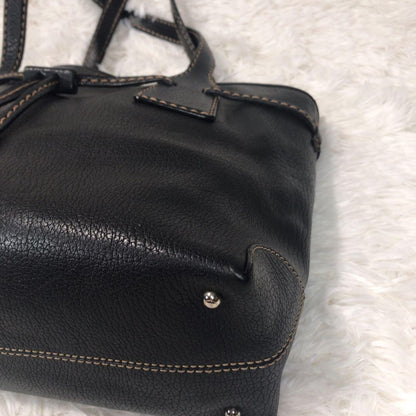 TOD'S Tote Bag Purse Stitching Handbag Shoulder Black Leather Women's Authentic