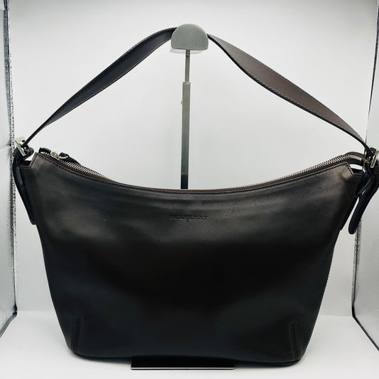 BURBERRY Shoulder Bag Purse Nova Check Leather Dark Brown Authentic