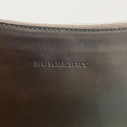 BURBERRY Shoulder Bag Purse Nova Check Leather Dark Brown Authentic