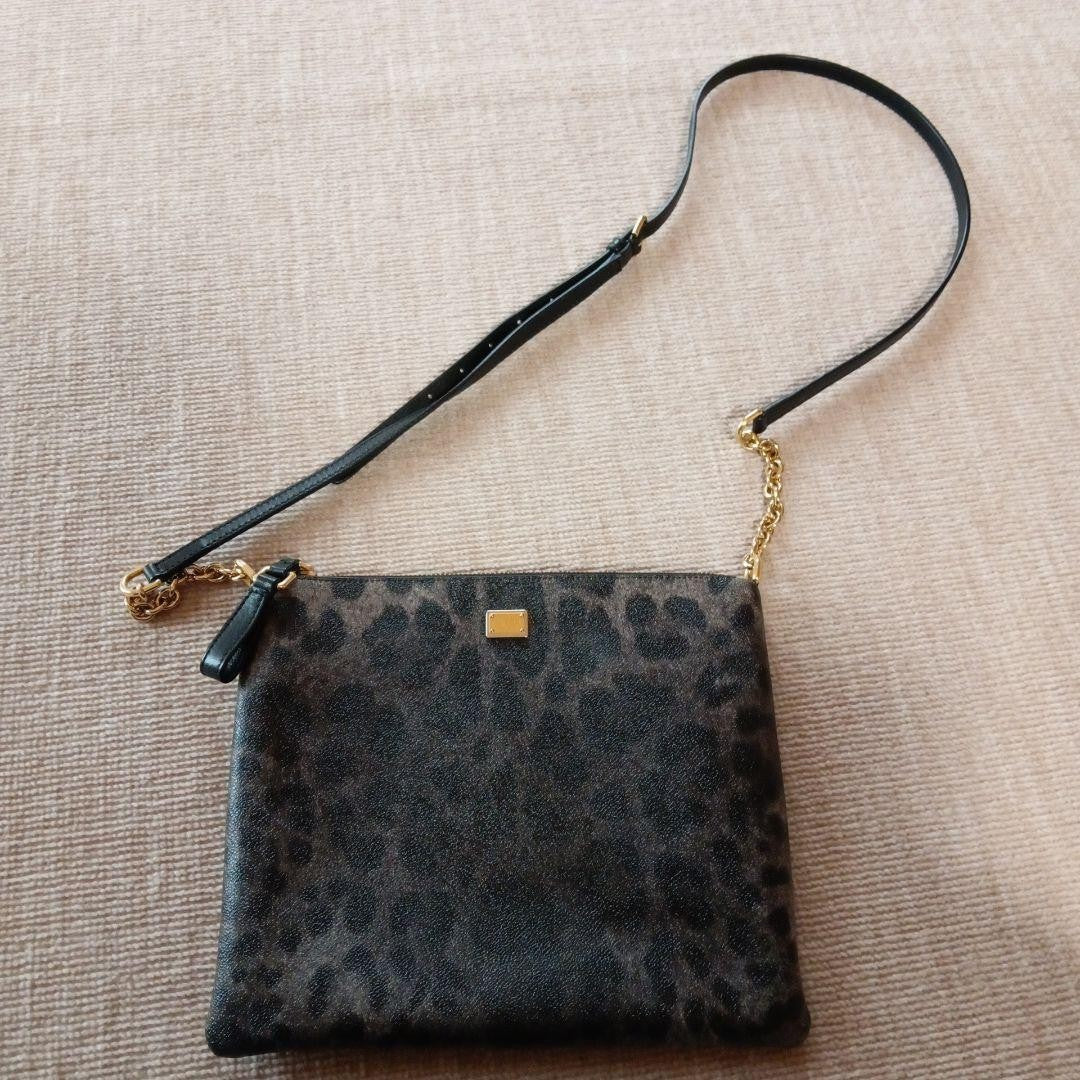 Dolce & Gabbana Shoulder Bag Purse Leopard Canvas Leather Authentic