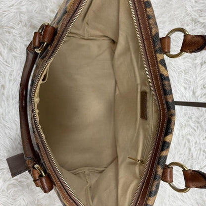 Dolce & Gabbana Hand Bag Tote Purse Leopard PVC Leather Brown Authentic