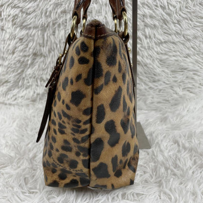 Dolce & Gabbana Hand Bag Tote Purse Leopard PVC Leather Brown Authentic
