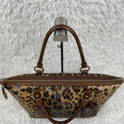 Dolce & Gabbana Hand Bag Tote Purse Leopard PVC Leather Brown Authentic