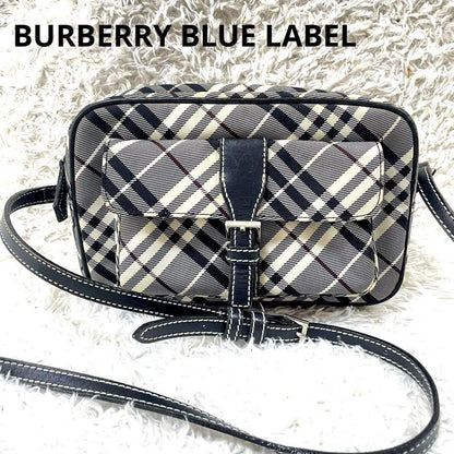 BURBERRY BLUE LABEL Shoulder Bag Purse Nova Check Canvas Leather Black White