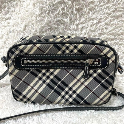 BURBERRY BLUE LABEL Shoulder Bag Purse Nova Check Canvas Leather Black White