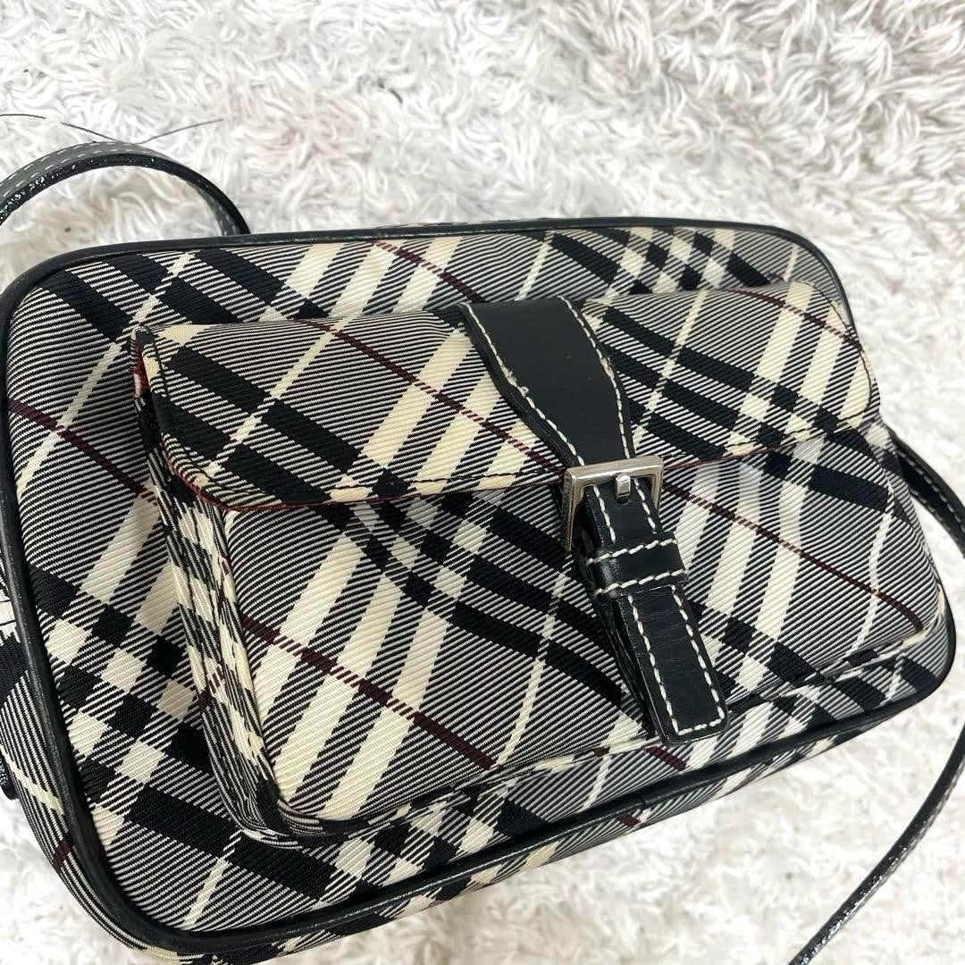 BURBERRY BLUE LABEL Shoulder Bag Purse Nova Check Canvas Leather Black White
