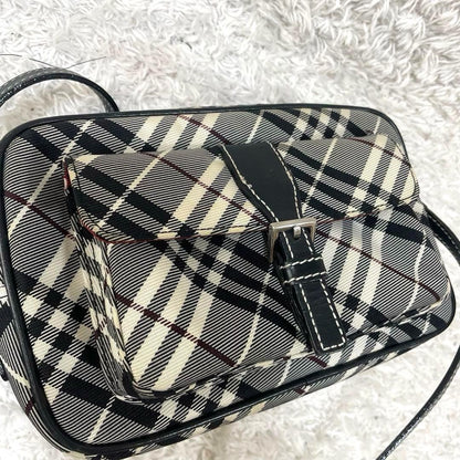 BURBERRY BLUE LABEL Shoulder Bag Purse Nova Check Canvas Leather Black White