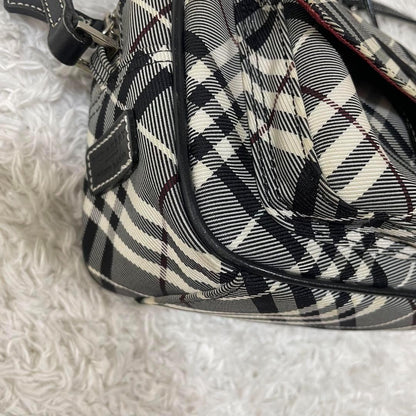 BURBERRY BLUE LABEL Shoulder Bag Purse Nova Check Canvas Leather Black White