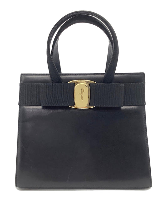 Salvatore Ferragamo Hand Bag Tote Purse Vara Leather Black Authentic