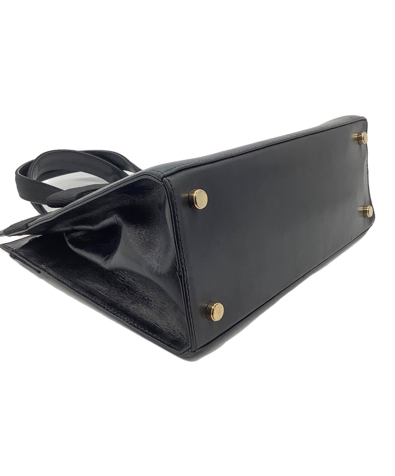 Salvatore Ferragamo Hand Bag Tote Purse Vara Leather Black Authentic