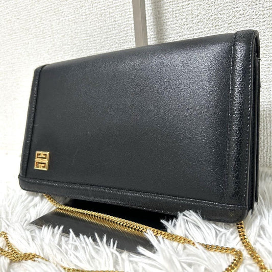 GIVENCHY Shoulder Bag Purse 4G Leather Black Authentic