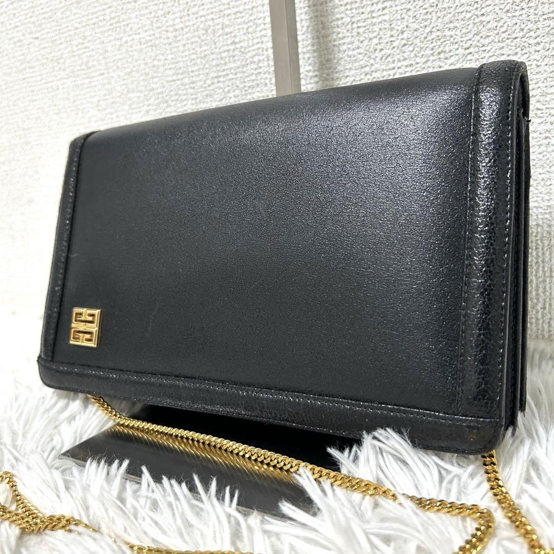 GIVENCHY Shoulder Bag Purse 4G Leather Black Authentic