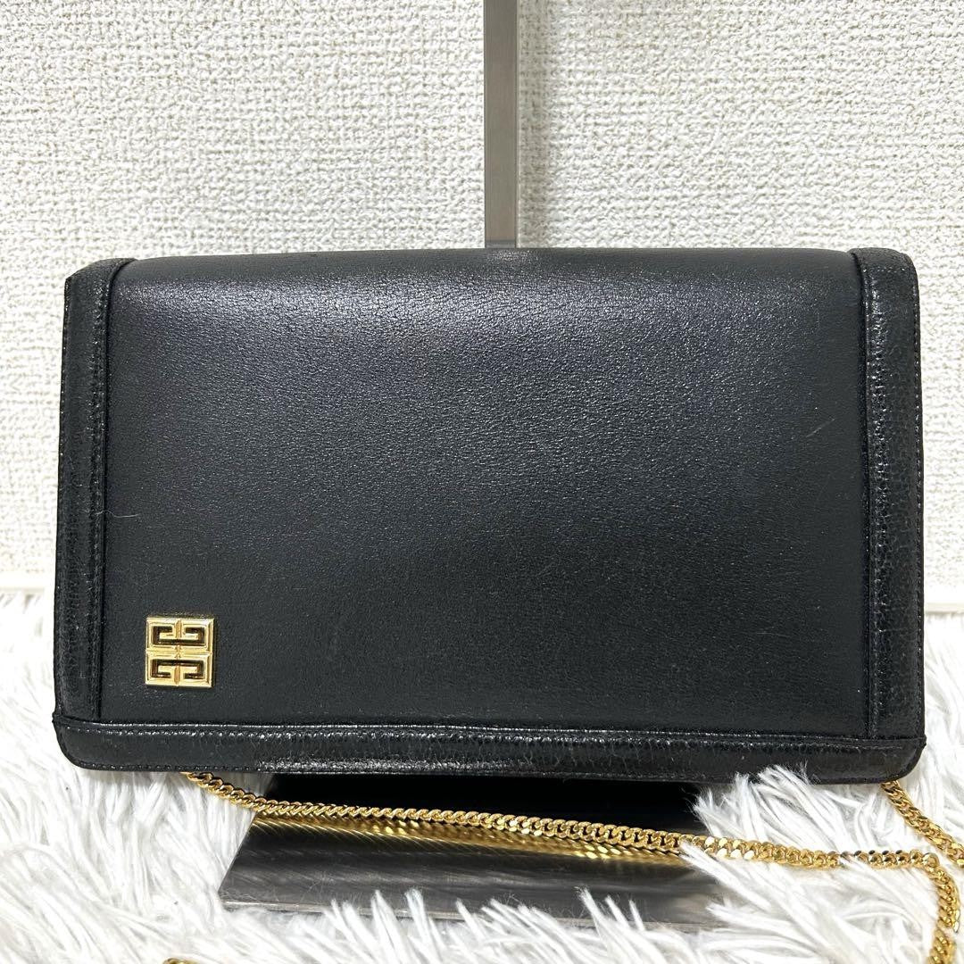 GIVENCHY Shoulder Bag Purse 4G Leather Black Authentic