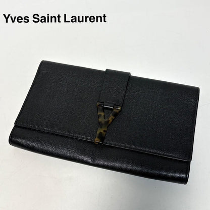 Saint Laurent Clutch Bag Second Bag Y Line Leather Black Authentic