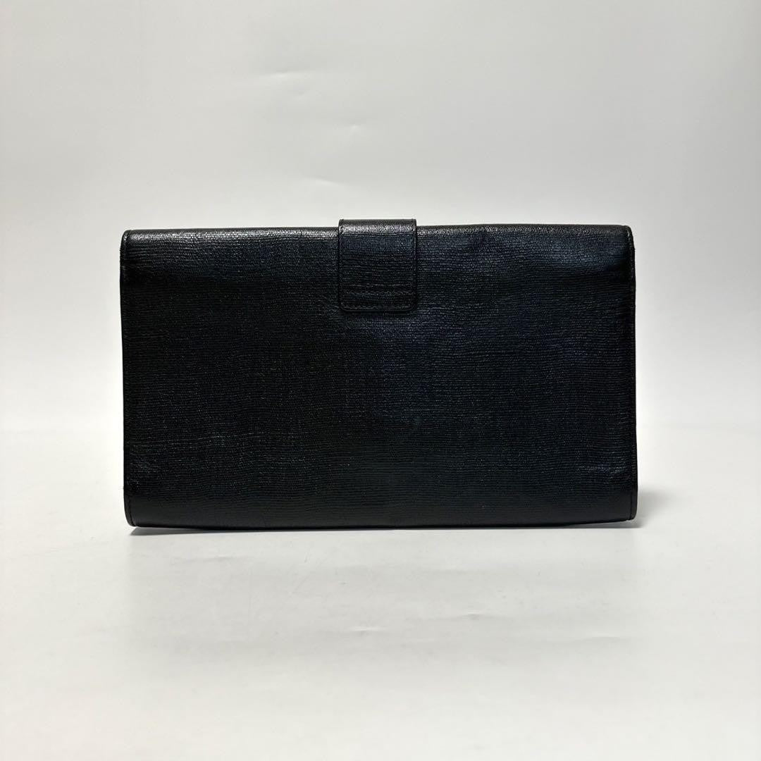 Saint Laurent Clutch Bag Second Bag Y Line Leather Black Authentic