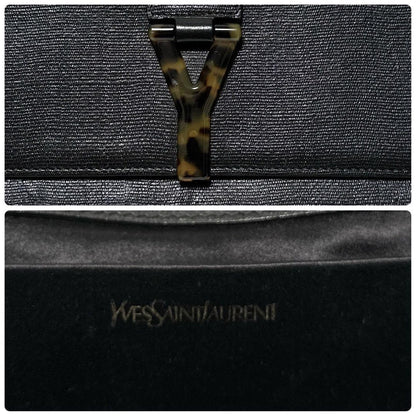 Saint Laurent Clutch Bag Second Bag Y Line Leather Black Authentic