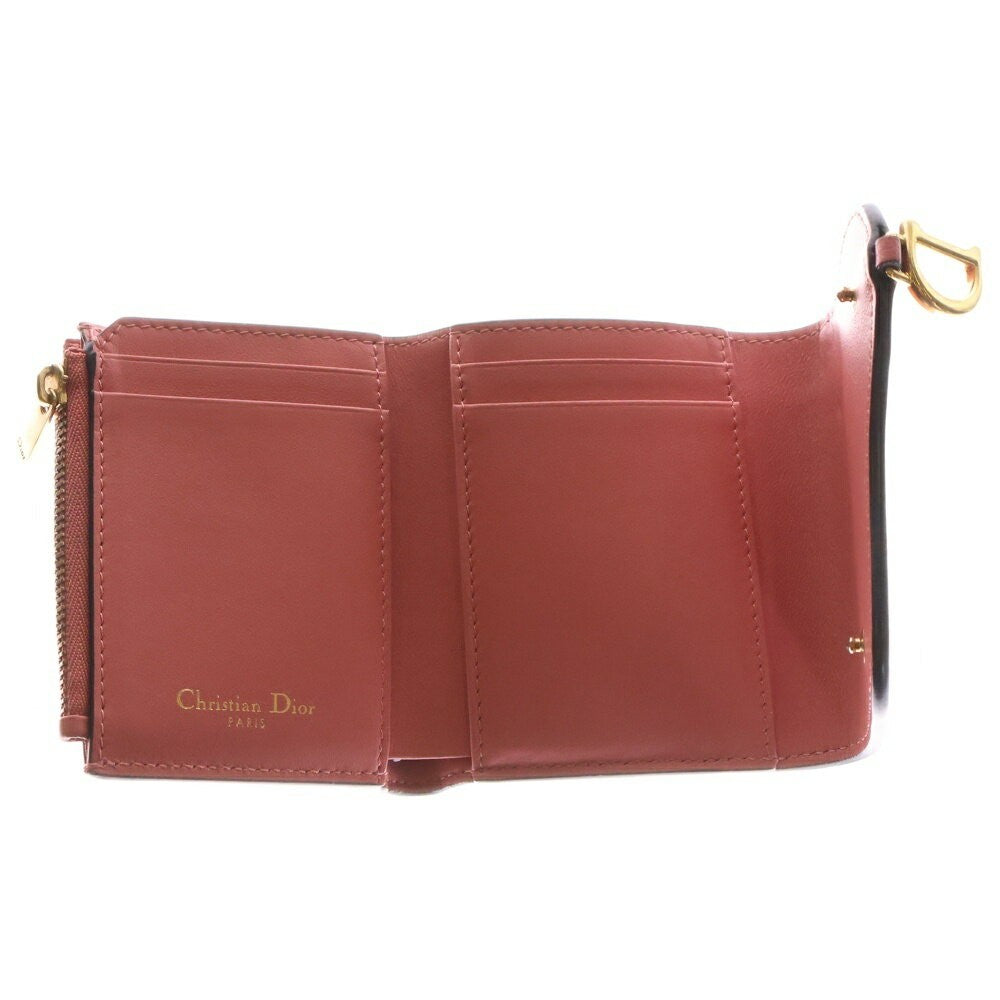 Christian Dior Tri-fold Wallet Compact Purse Saddle Leather Pink Authentic