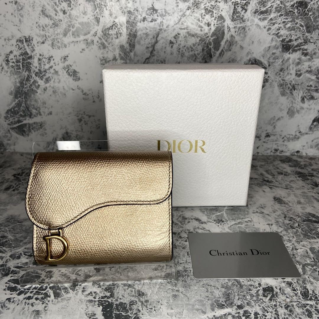 Christian Dior Tri-fold Wallet Compact Purse Saddle Authentic