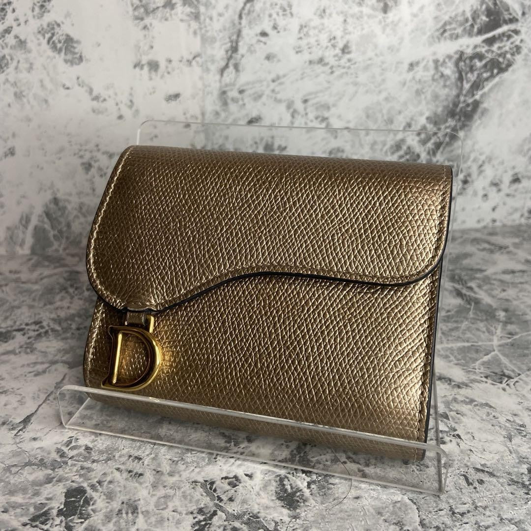 Christian Dior Tri-fold Wallet Compact Purse Saddle Authentic