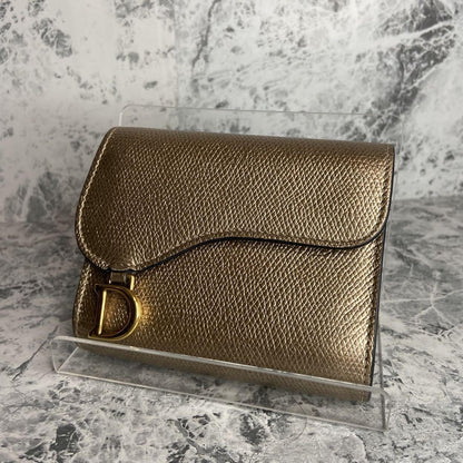 Christian Dior Tri-fold Wallet Compact Purse Saddle Authentic