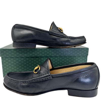 GUCCI Loafers Shoes Horse Bit EU 36 US 6 Leather Black Authentic